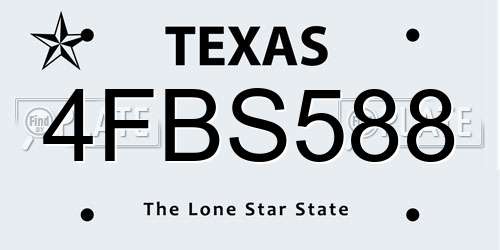 4FBS588 Texas License Plate