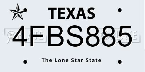 4FBS885 Texas License Plate