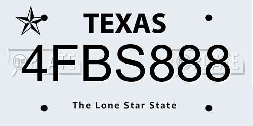 4FBS888 Texas License Plate