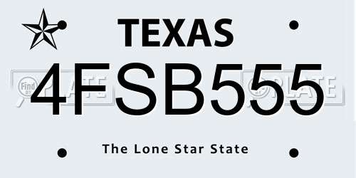 4FSB555 Texas License Plate
