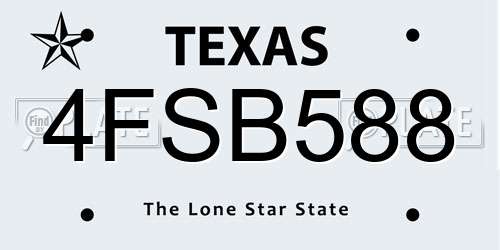 4FSB588 Texas License Plate