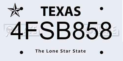 4FSB858 Texas License Plate