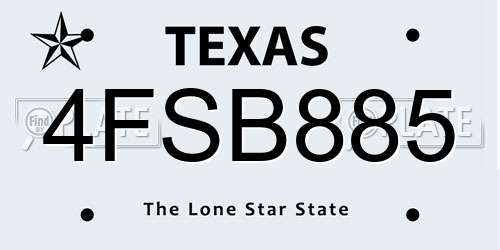 4FSB885 Texas License Plate