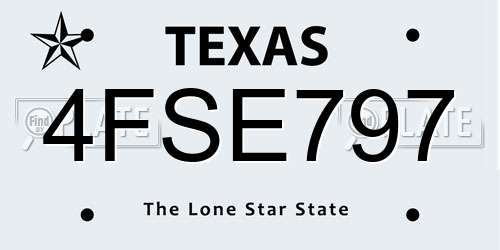4FSE797 Texas License Plate