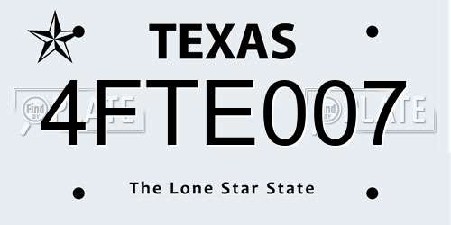 4FTE007 Texas License Plate