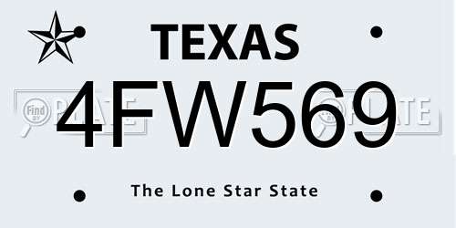4FW569 Texas License Plate