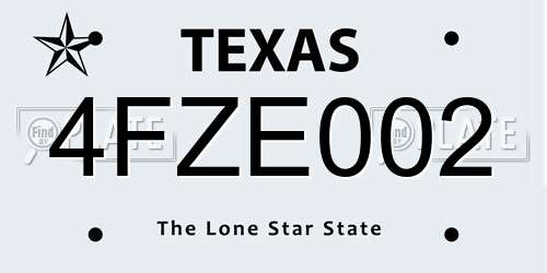 4FZE002 Texas License Plate