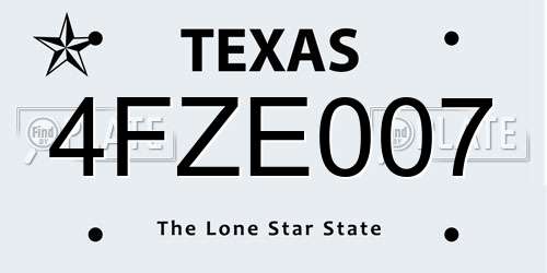 4FZE007 Texas License Plate