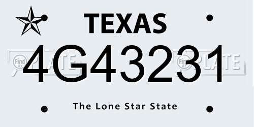 4G43231 Texas License Plate