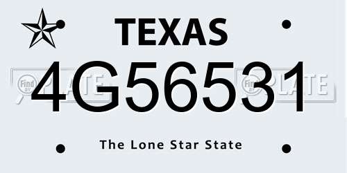 4G56531 Texas License Plate