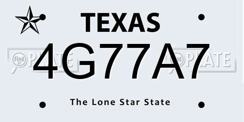 4G77A7 Texas License Plate
