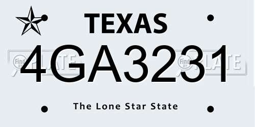 4GA3231 Texas License Plate