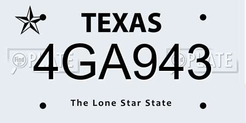 4GA943 Texas License Plate