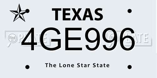 4GE996 Texas License Plate