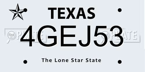 4GEJ53 Texas License Plate