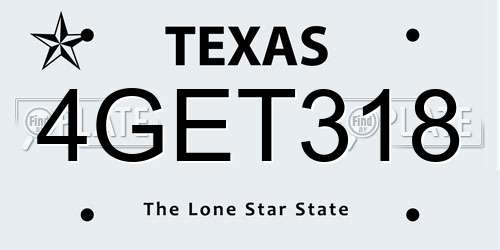 4GET318 Texas License Plate