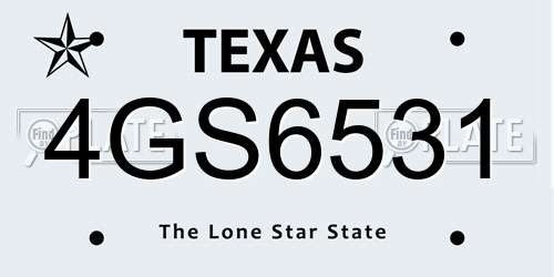 4GS6531 Texas License Plate