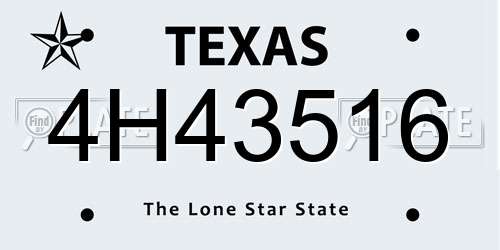 4H43516 Texas License Plate