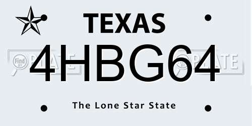 4HBG64 Texas License Plate