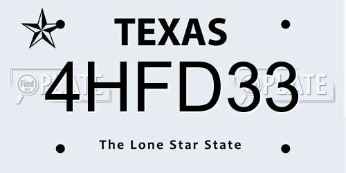 4HFD33 Texas License Plate