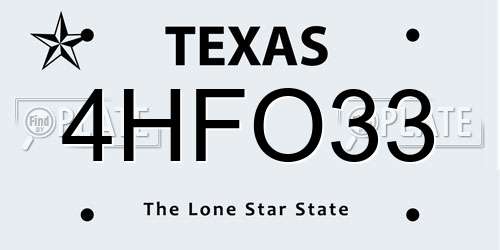 4HFO33 Texas License Plate