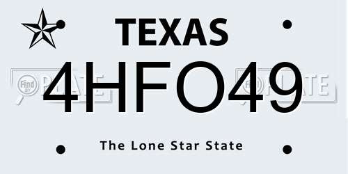 4HFO49 Texas License Plate