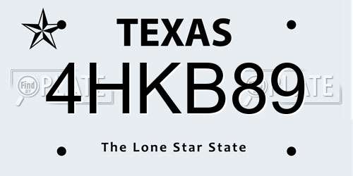 4HKB89 Texas License Plate