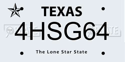 4HSG64 Texas License Plate