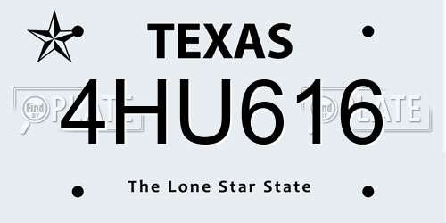 4HU616 Texas License Plate