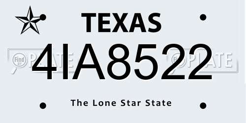 4IA8522 Texas License Plate