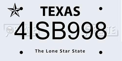 4ISB998 Texas License Plate