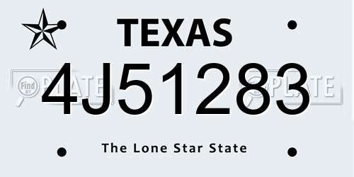 4J51283 Texas License Plate