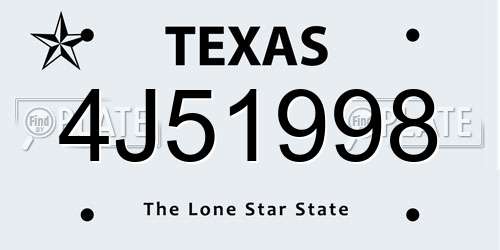 4J51998 Texas License Plate