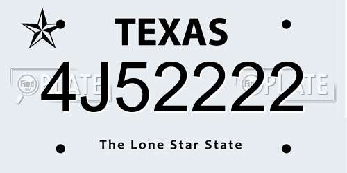 4J52222 Texas License Plate