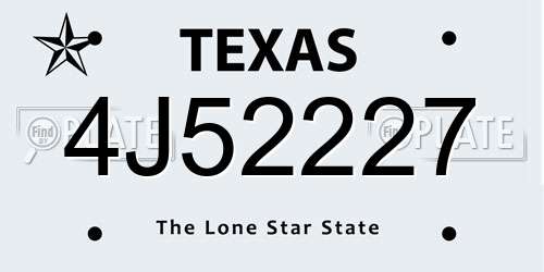 4J52227 Texas License Plate