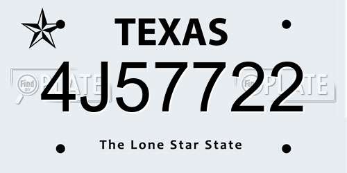 4J57722 Texas License Plate