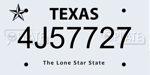 4J57727 Texas License Plate