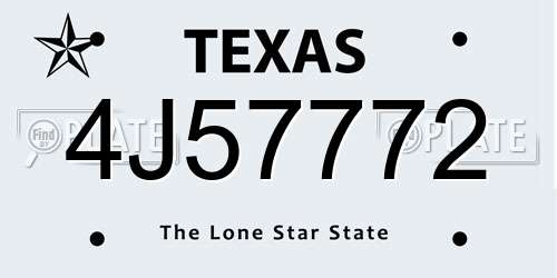 4J57772 Texas License Plate