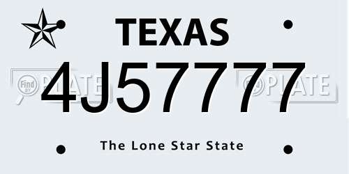 4J57777 Texas License Plate
