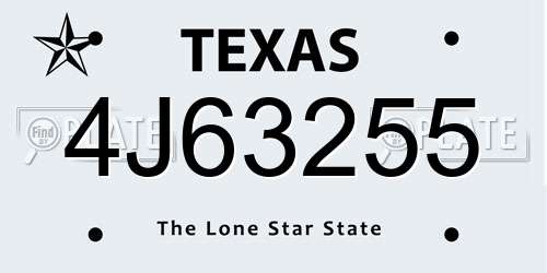 4J63255 Texas License Plate
