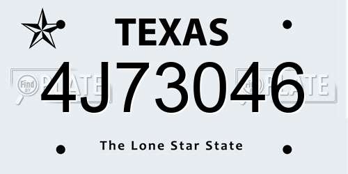 4J73046 Texas License Plate