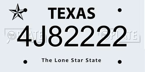 4J82222 Texas License Plate