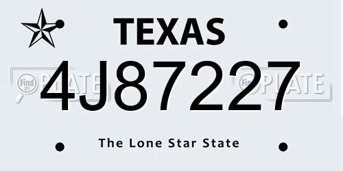 4J87227 Texas License Plate