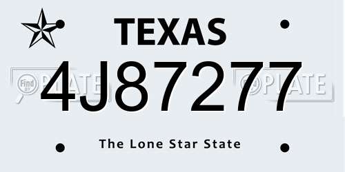 4J87277 Texas License Plate