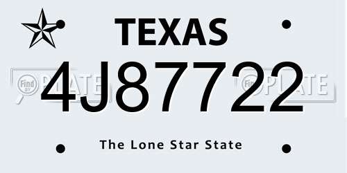 4J87722 Texas License Plate
