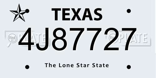 4J87727 Texas License Plate