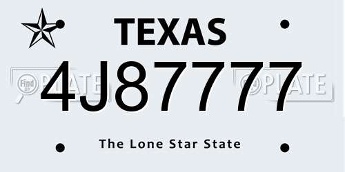 4J87777 Texas License Plate