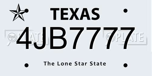 4JB7777 Texas License Plate