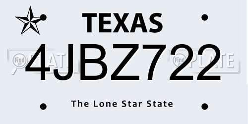 4JBZ722 Texas License Plate