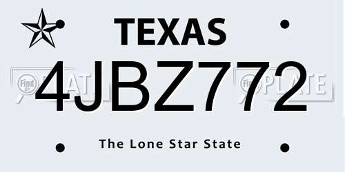 4JBZ772 Texas License Plate